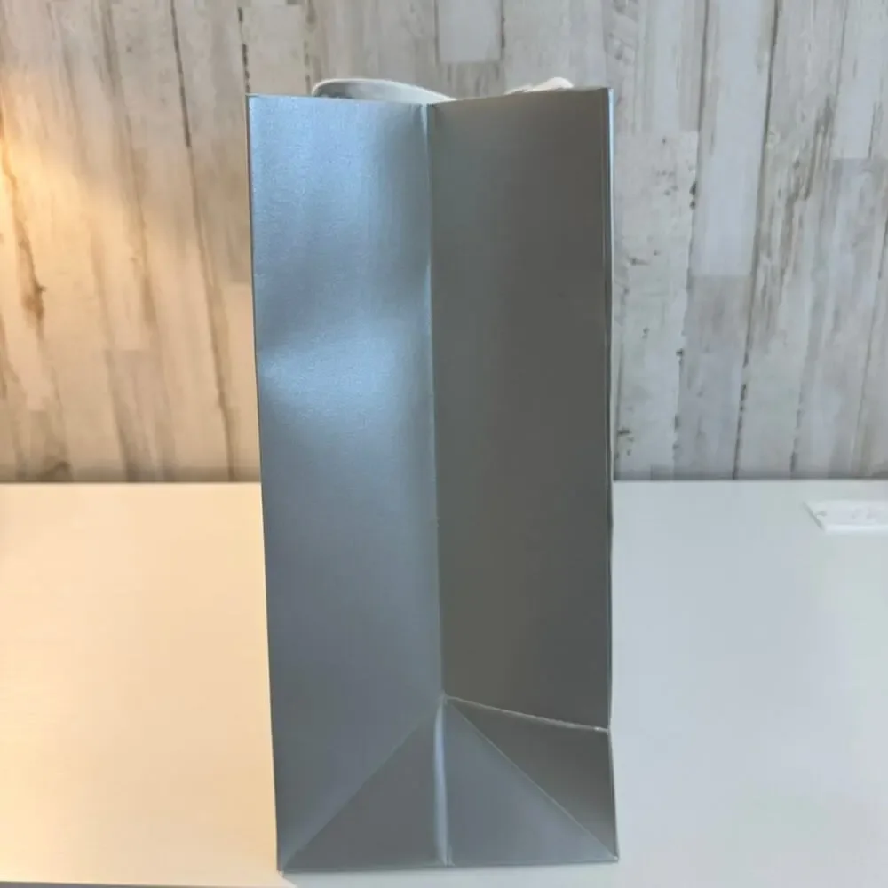 Gucci Large Metallic Silver Shopping Gift Bag White Ribbon Handles